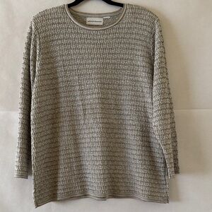 Alfred Dunner Textured Knit Top Size L XL Blue Tan Long Sleeve Pullover Sweater